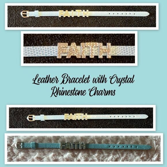 Leather Bracelet with Crystal Rhinestone Charms - Picture 1 of 1